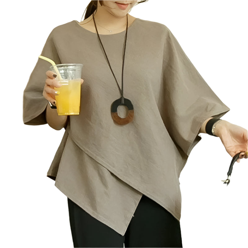 Asymmetrisk Halvermet Bluse for Kvinner