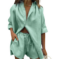 Dame Matchende Sett: Oversized Skjorte & Justerbare Shorts for Komfort