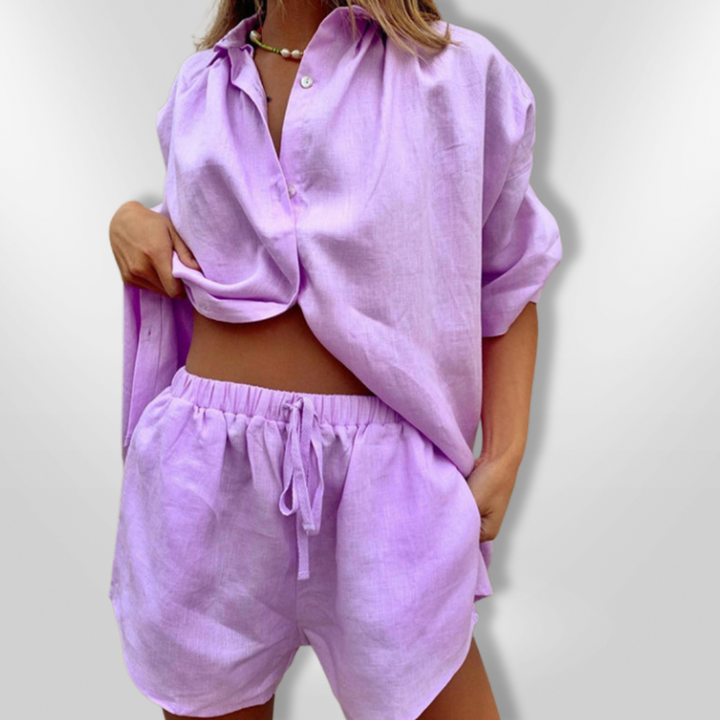 Dame Matchende Sett: Oversized Skjorte &amp; Justerbare Shorts for Komfort
