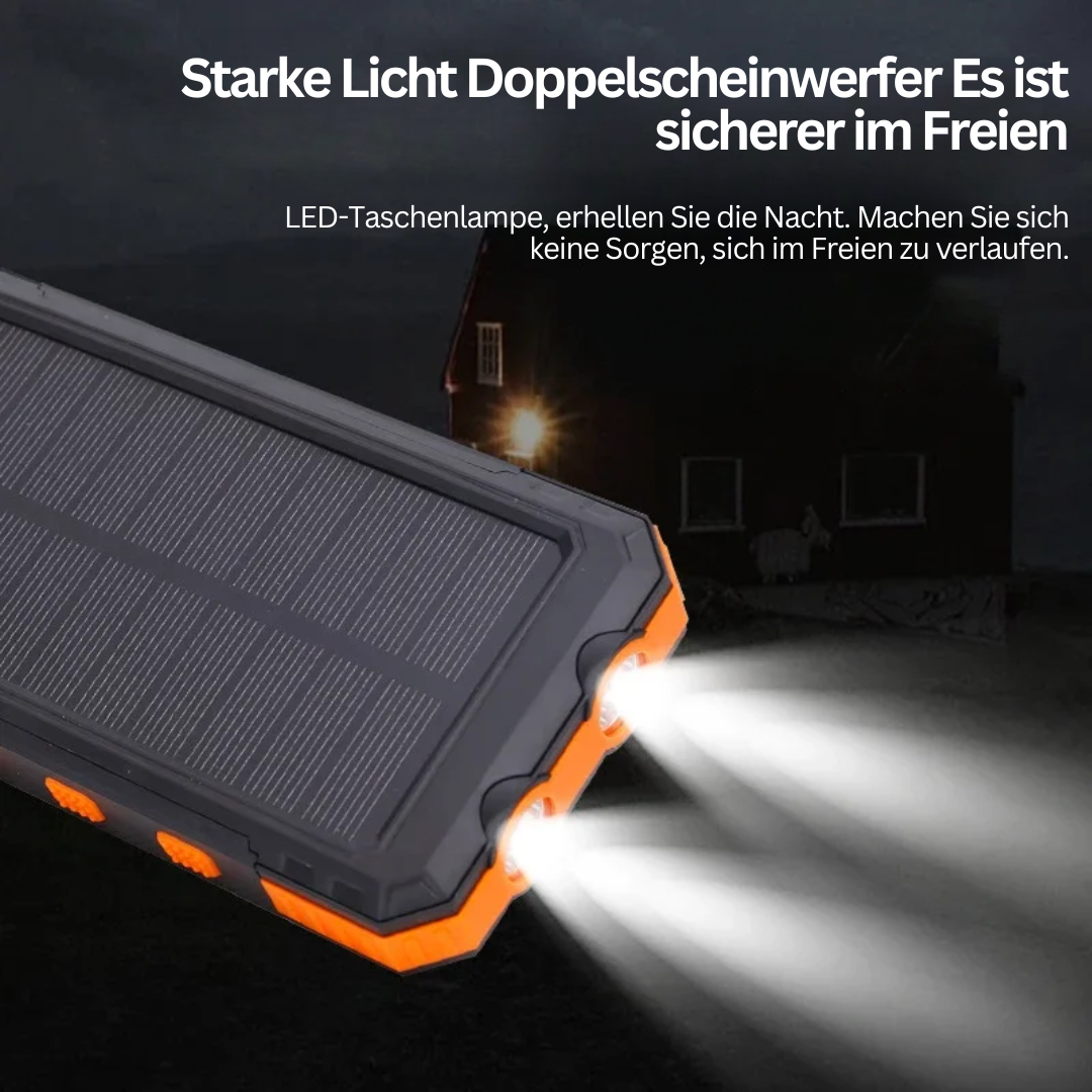 Bærbar Kraftbank med Solcellepanel og Lommelykt