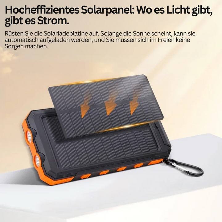 Bærbar Kraftbank med Solcellepanel og Lommelykt