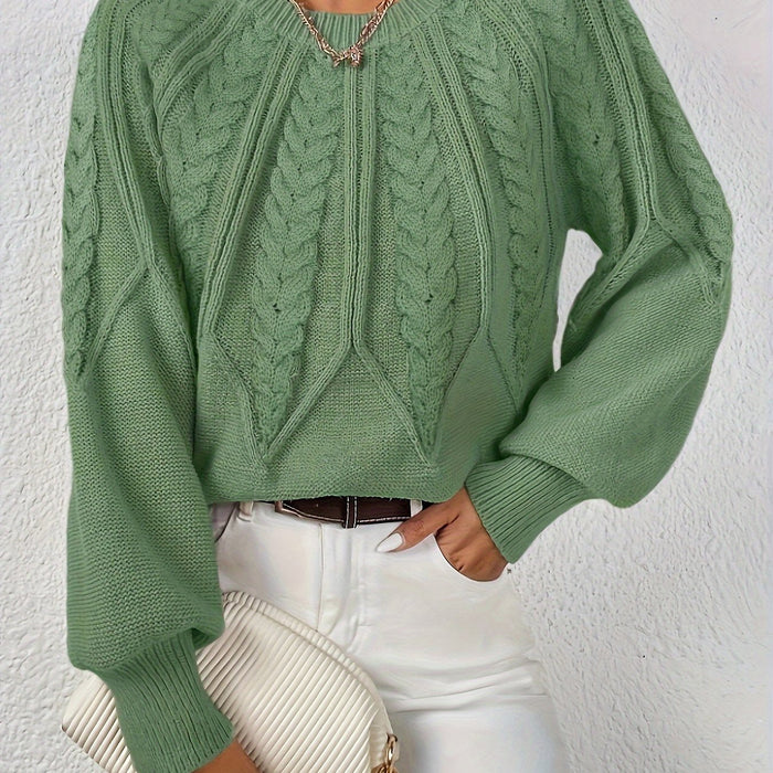 Damen-Kabelpullover mit Rundhalsausschnitt und Raglanärmeln