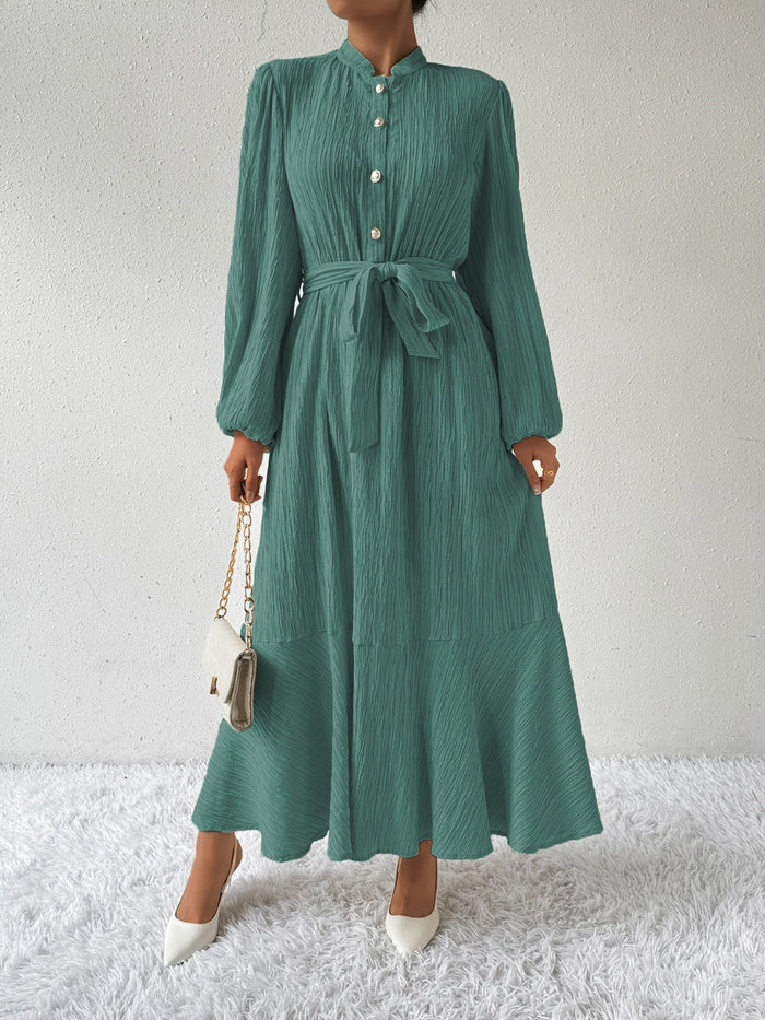 Robe maxi femme à manches longues avec ceinture à nouer