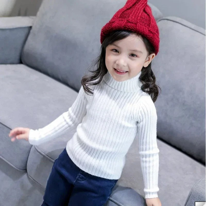 Barnestrikket Turtleneck Genser for Vinter