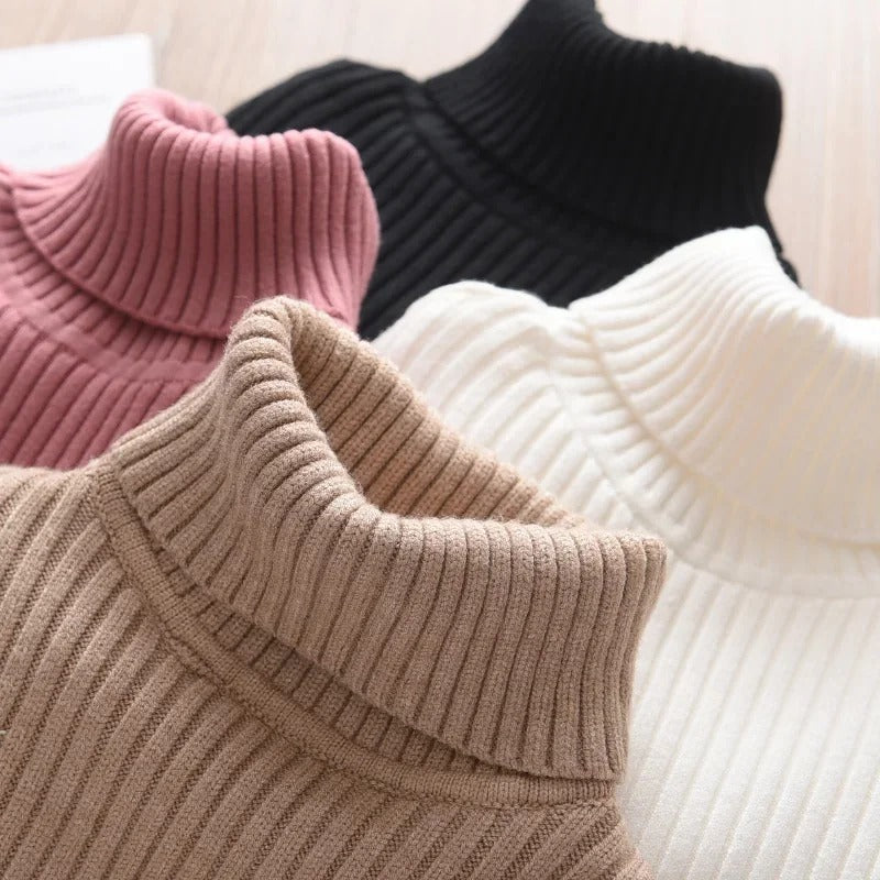 Barnestrikket Turtleneck Genser for Vinter