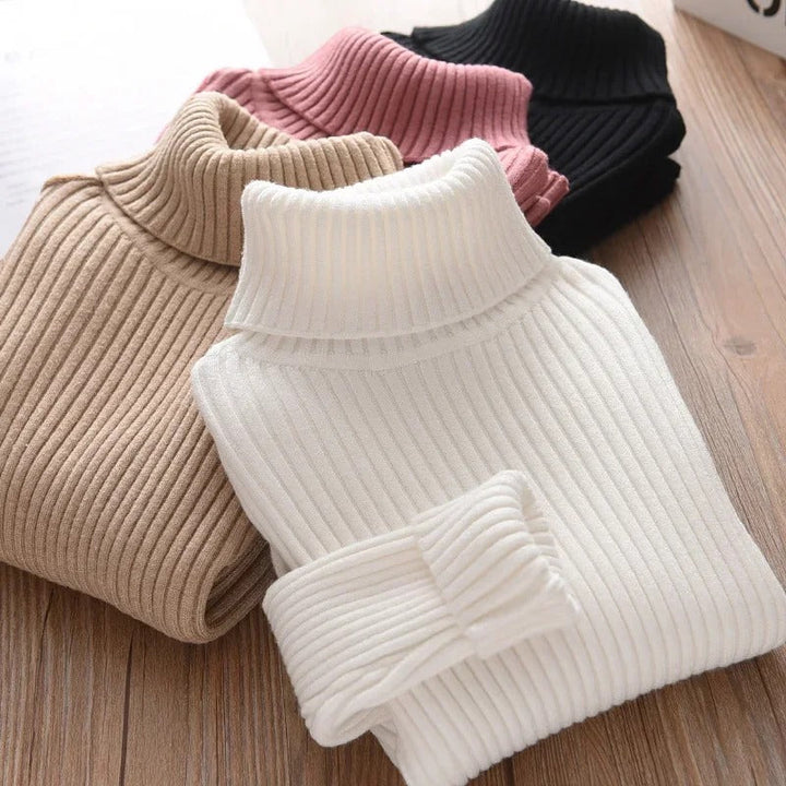 Barnestrikket Turtleneck Genser for Vinter