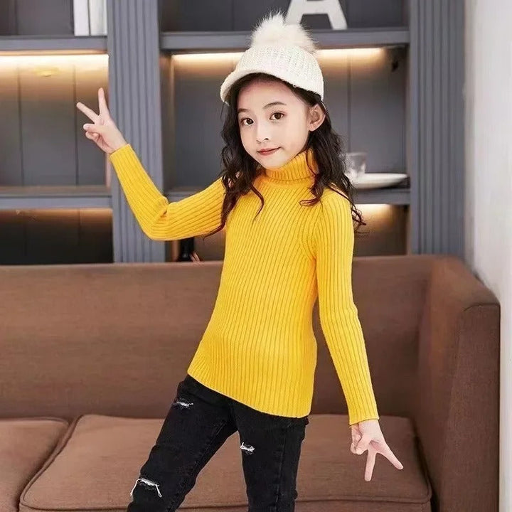 Barnestrikket Turtleneck Genser for Vinter