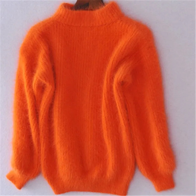 Dame Løst Strikket Trøje i Ensfarvet Design med Vintage Look