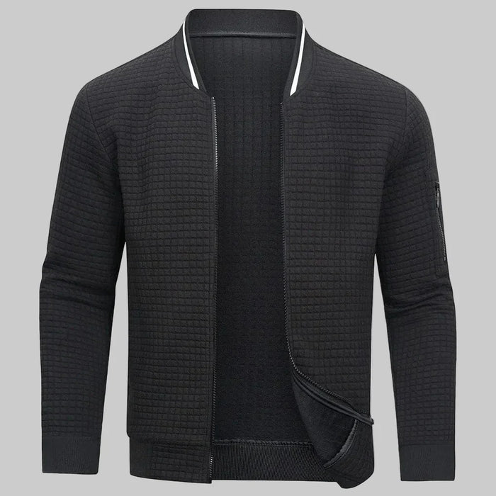 Chaqueta bomber de hombre con puños y cintura de canalé a rayas y cremallera frontal