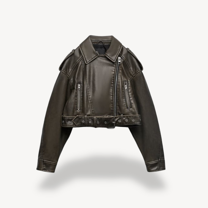 Kurze Damen-Bikerjacke mit asymmetrischem Reißverschluss