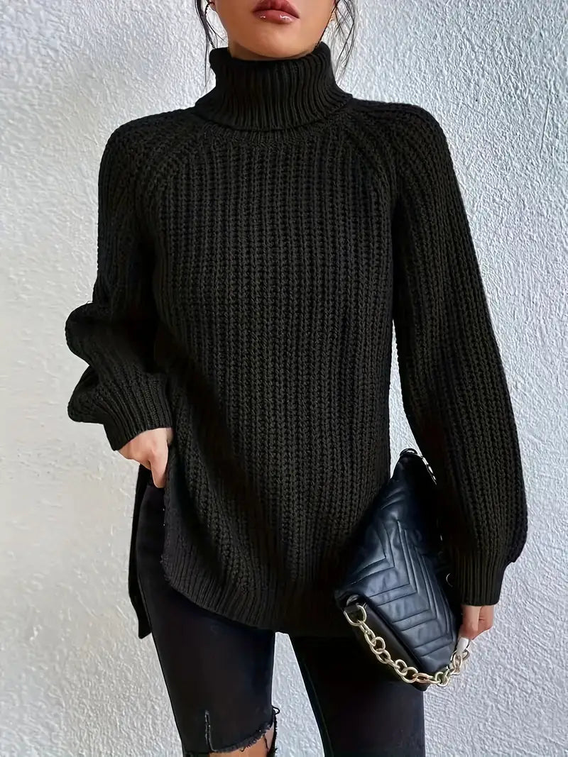 Dame Høyhalset Strikket Genser – Elegant og Varm