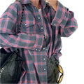 Dame Oversized Rutete Skjorte – Langermet for Komfort
