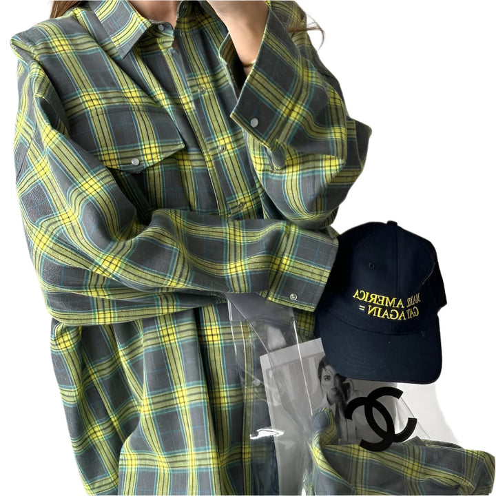 Dame Oversized Rutete Skjorte – Langermet for Komfort