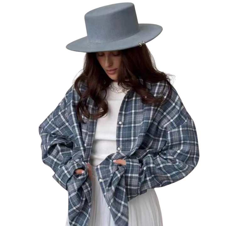 Dame Oversized Rutete Skjorte – Langermet for Komfort