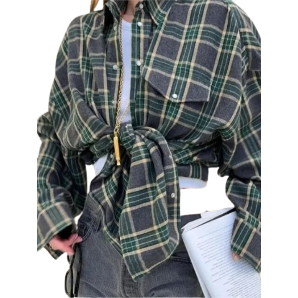 Dame Oversized Rutete Skjorte – Langermet for Komfort