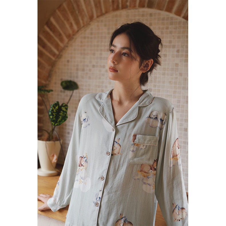 Dame Pyjamassett med Botanisk Mønster