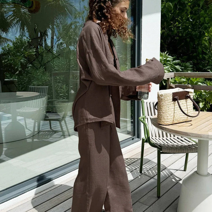 Dame To-delt Sett – Oversized Skjorte og Vide Bukser