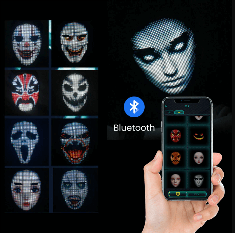 Avansert Halloween LED-maske med Bluetooth-kontroll