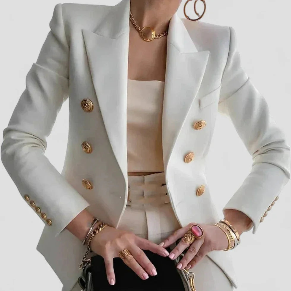Kvinner Dobbeltspent Blazer med Gullknapper – Skreddersydd Eleganse
