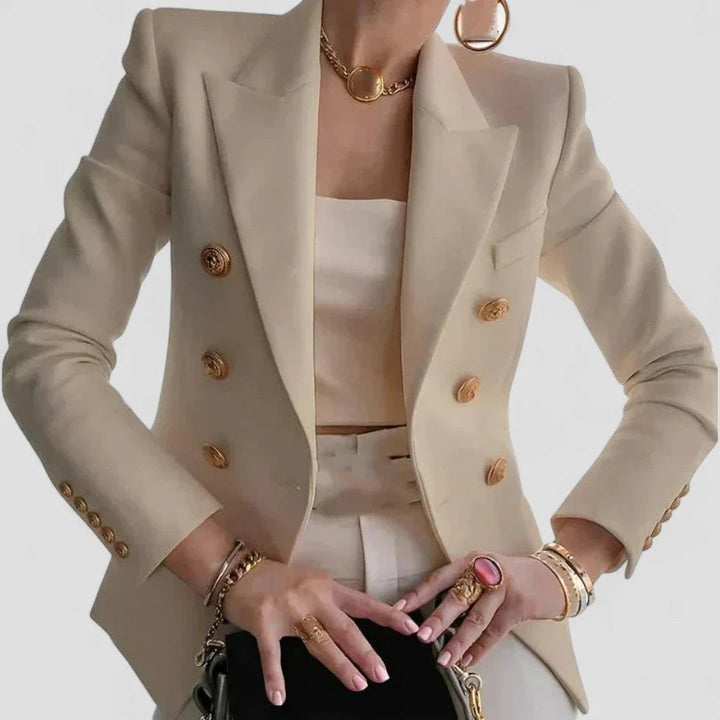 Kvinner Dobbeltspent Blazer med Gullknapper – Skreddersydd Eleganse