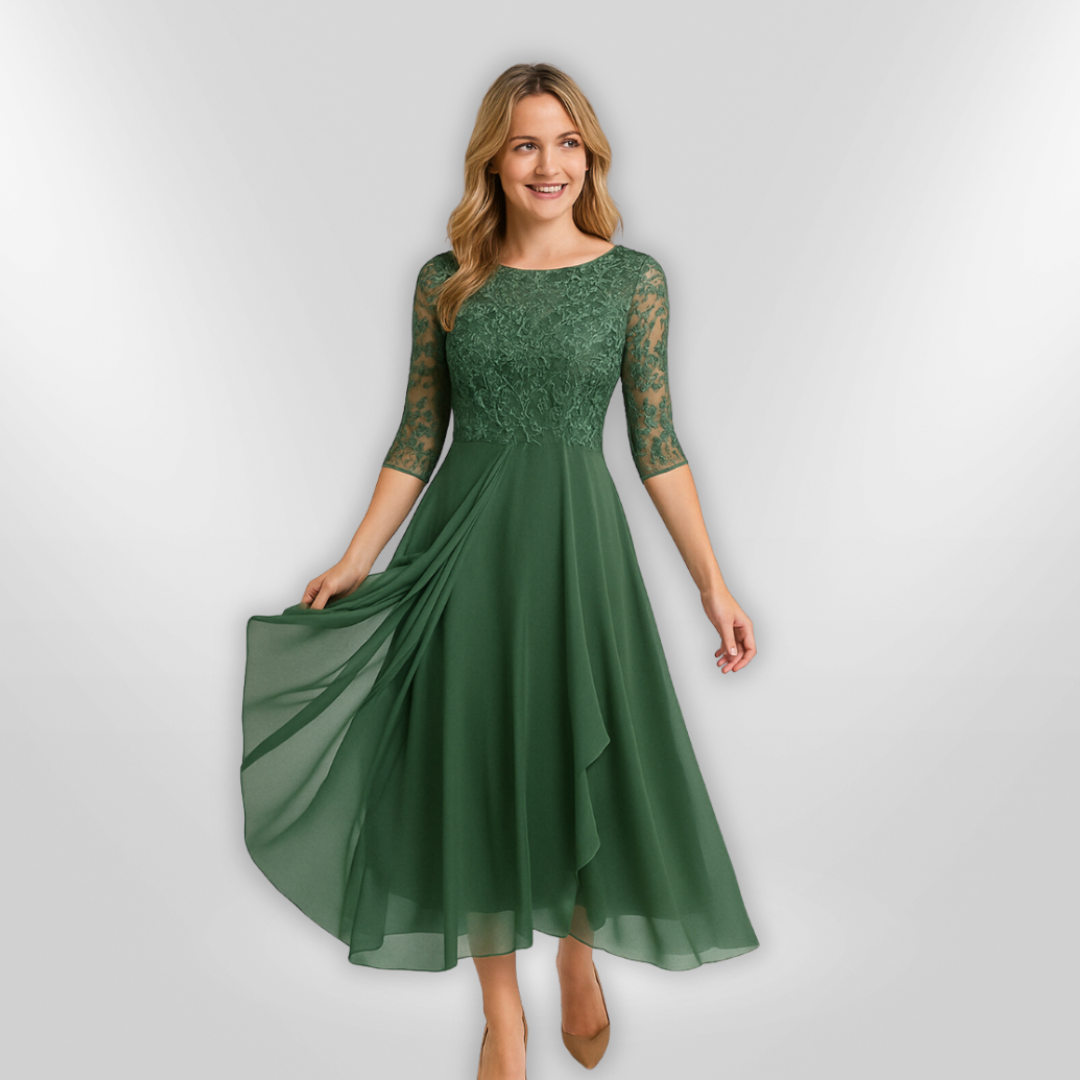 Elegant Asymmetrisk Kvinnekjole med Blonder