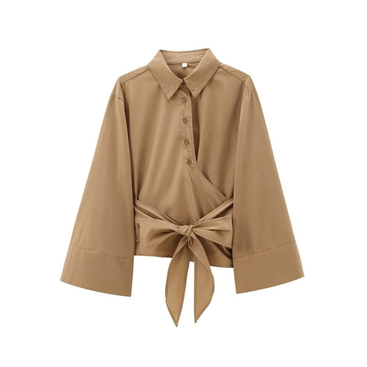 Elegant Langermet Kimonobluse for Kvinner med Sløyfedetalj