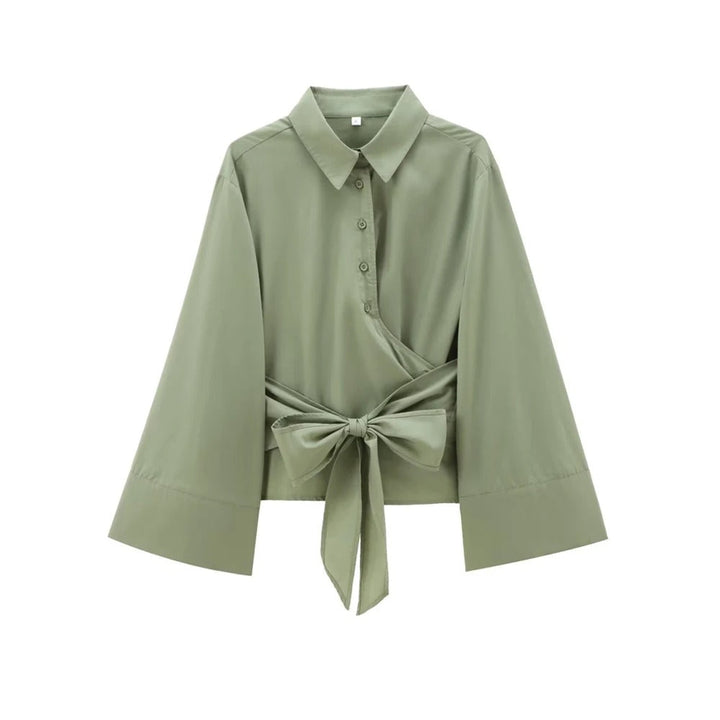 Elegant Langermet Kimonobluse for Kvinner med Sløyfedetalj
