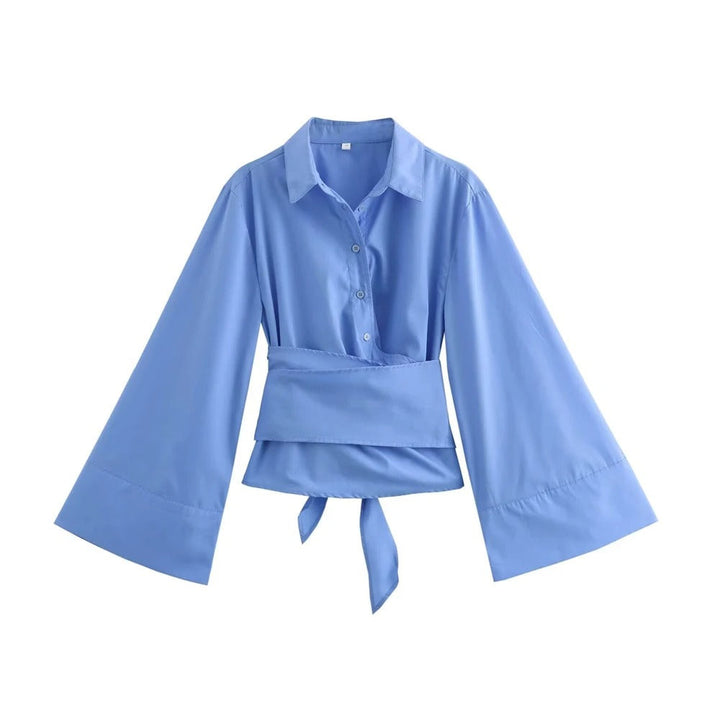 Elegant Langermet Kimonobluse for Kvinner med Sløyfedetalj