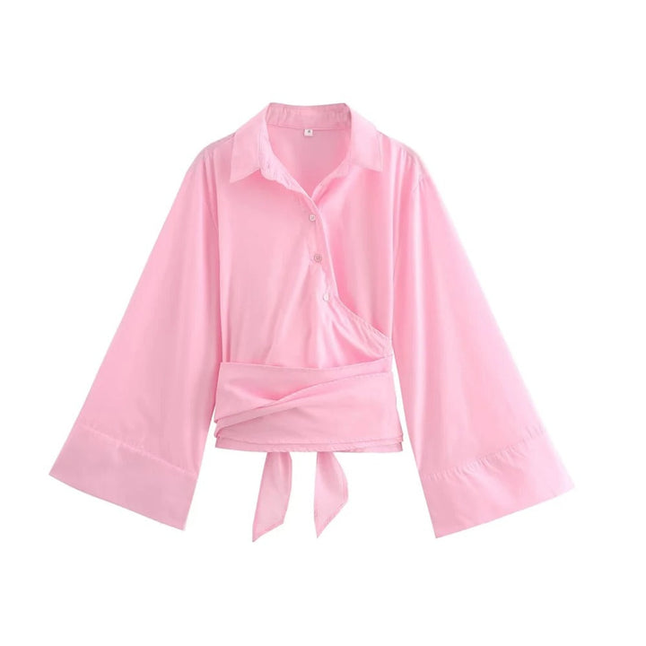 Elegant Langermet Kimonobluse for Kvinner med Sløyfedetalj