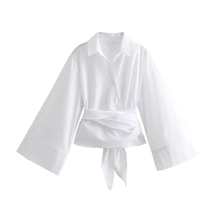 Elegant Langermet Kimonobluse for Kvinner med Sløyfedetalj