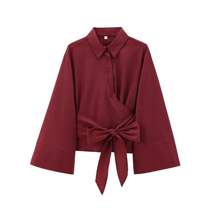 Elegant Langermet Kimonobluse for Kvinner med Sløyfedetalj
