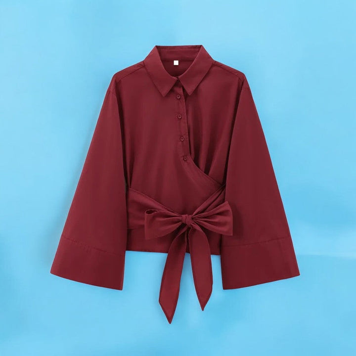 Elegant Langermet Kimonobluse for Kvinner med Sløyfedetalj