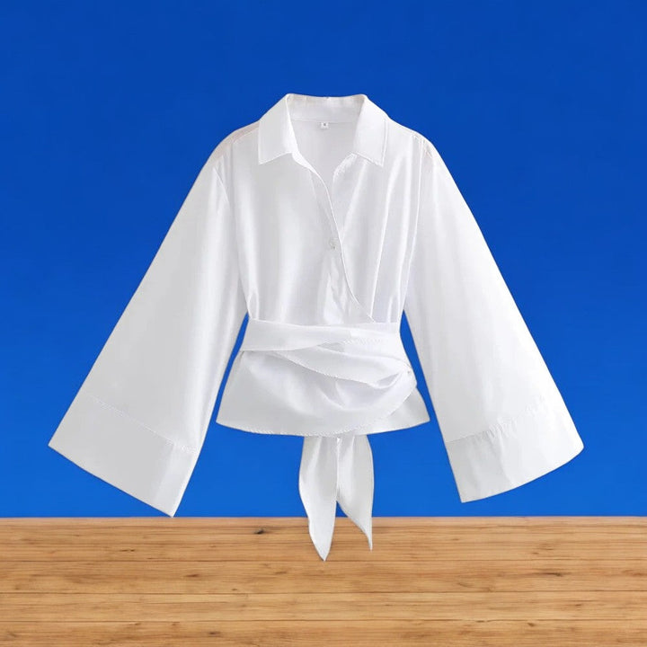 Elegant Langermet Kimonobluse for Kvinner med Sløyfedetalj