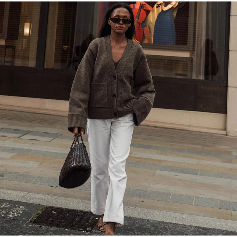 Elegant V-hals Cardigan for Kvinner