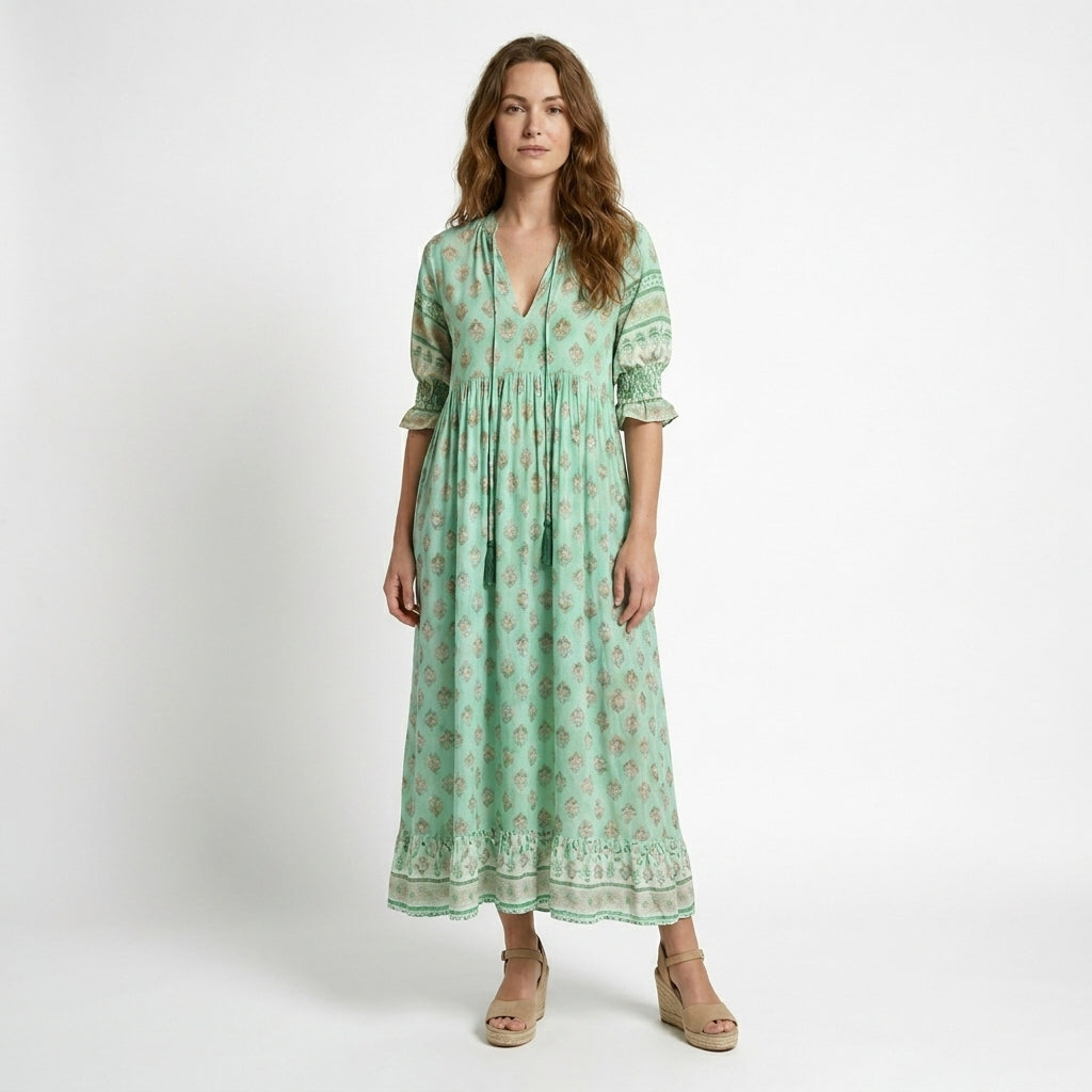 Dame Maxi Kjole med V-hals – Komfortabel og Elegant