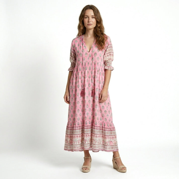 Dame Maxi Kjole med V-hals – Komfortabel og Elegant