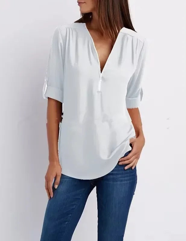 Bluse med Dyp V-hals for Kvinner