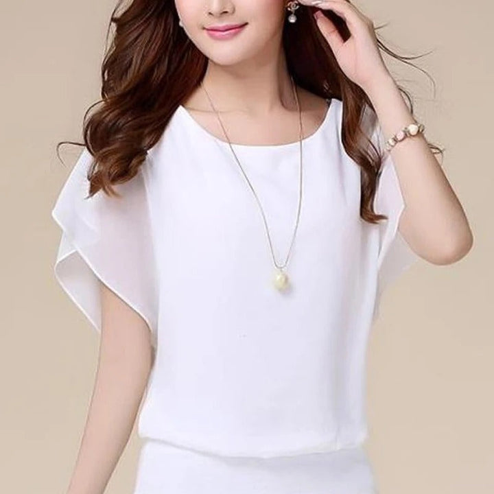 Elegant Damebluse med Volanger og Flaggermusermer