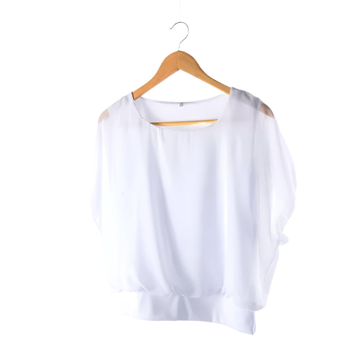 Elegant Damebluse med Volanger og Flaggermusermer