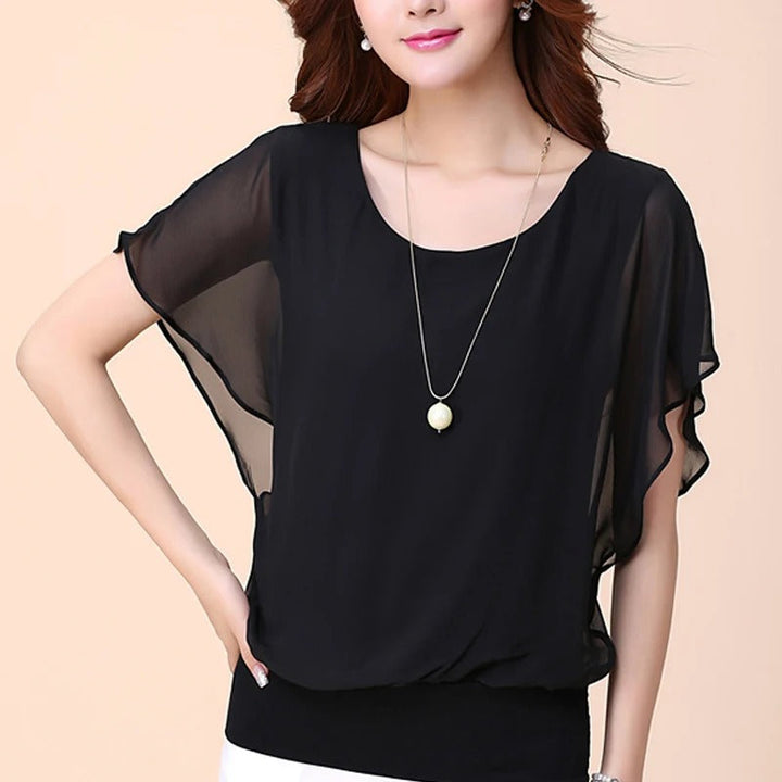 Elegant Damebluse med Volanger og Flaggermusermer