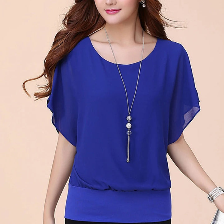 Elegant Damebluse med Volanger og Flaggermusermer