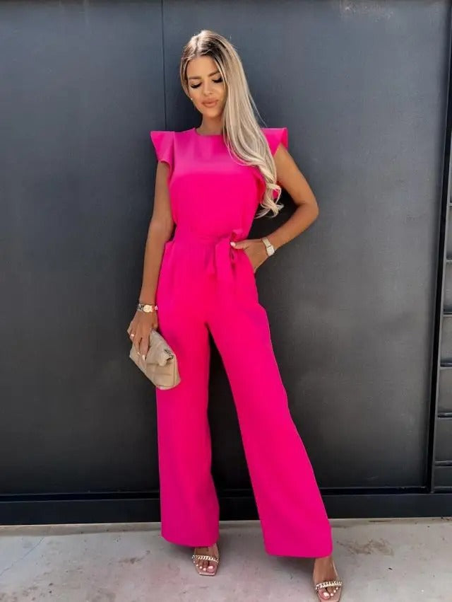 Dame Jumpsuit med Volanger og Vide Ben for Elegant Stil