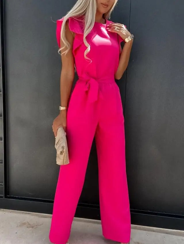 Dame Jumpsuit med Volanger og Vide Ben for Elegant Stil