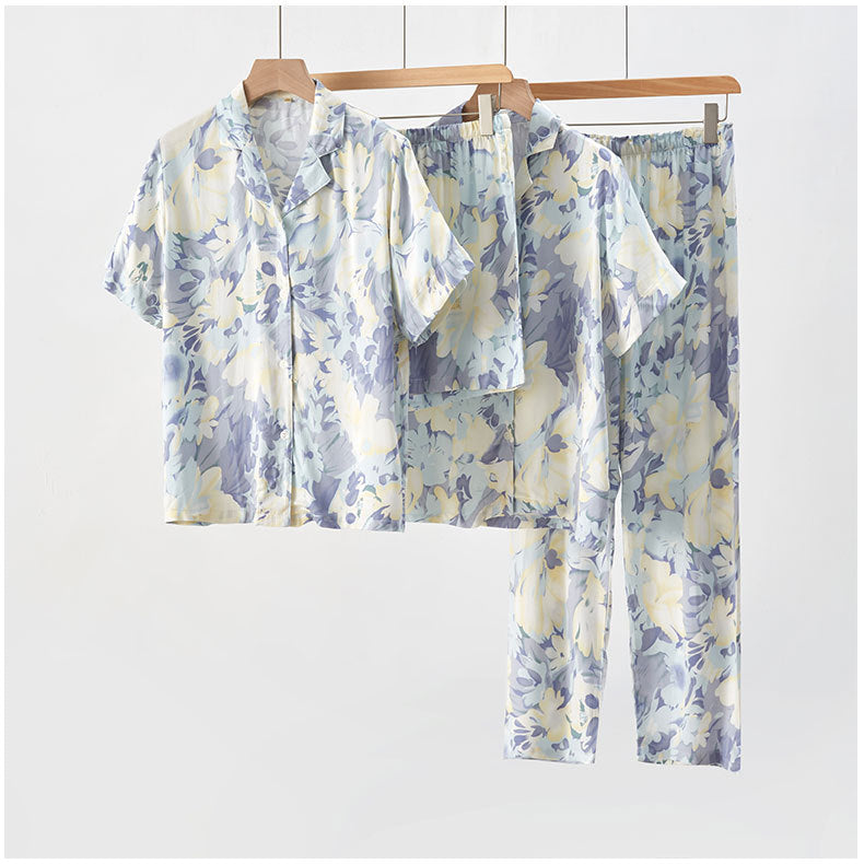 Elegant damesateng-pysjamas - Blomsterdesign &amp; Komfort
