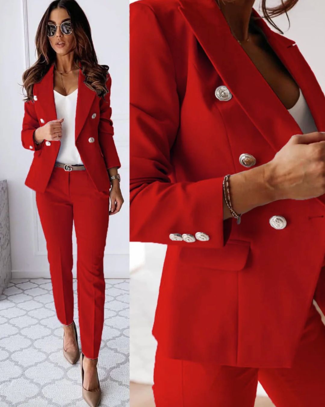 Elegant Kvinne Dobbelkneppet Dress Suit – Skreddersydd Passform