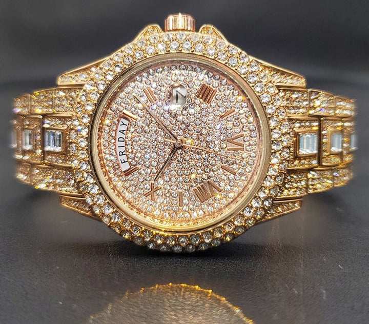 Diamond Herreklokke - Luksuriøst Tidsstykke med Glitrende Detaljer