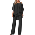 Elegant Kvinne Ensemble med Asymmetrisk Topp & Bred Bukse