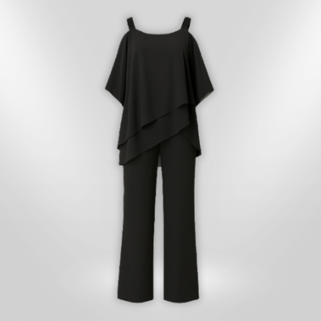 Elegant Kvinne Ensemble med Asymmetrisk Topp &amp; Bred Bukse