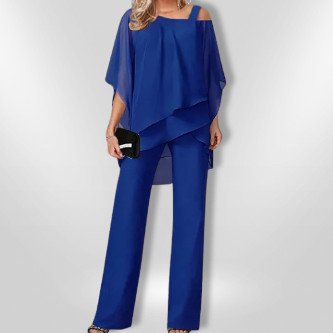 Elegant Kvinne Ensemble med Asymmetrisk Topp &amp; Bred Bukse