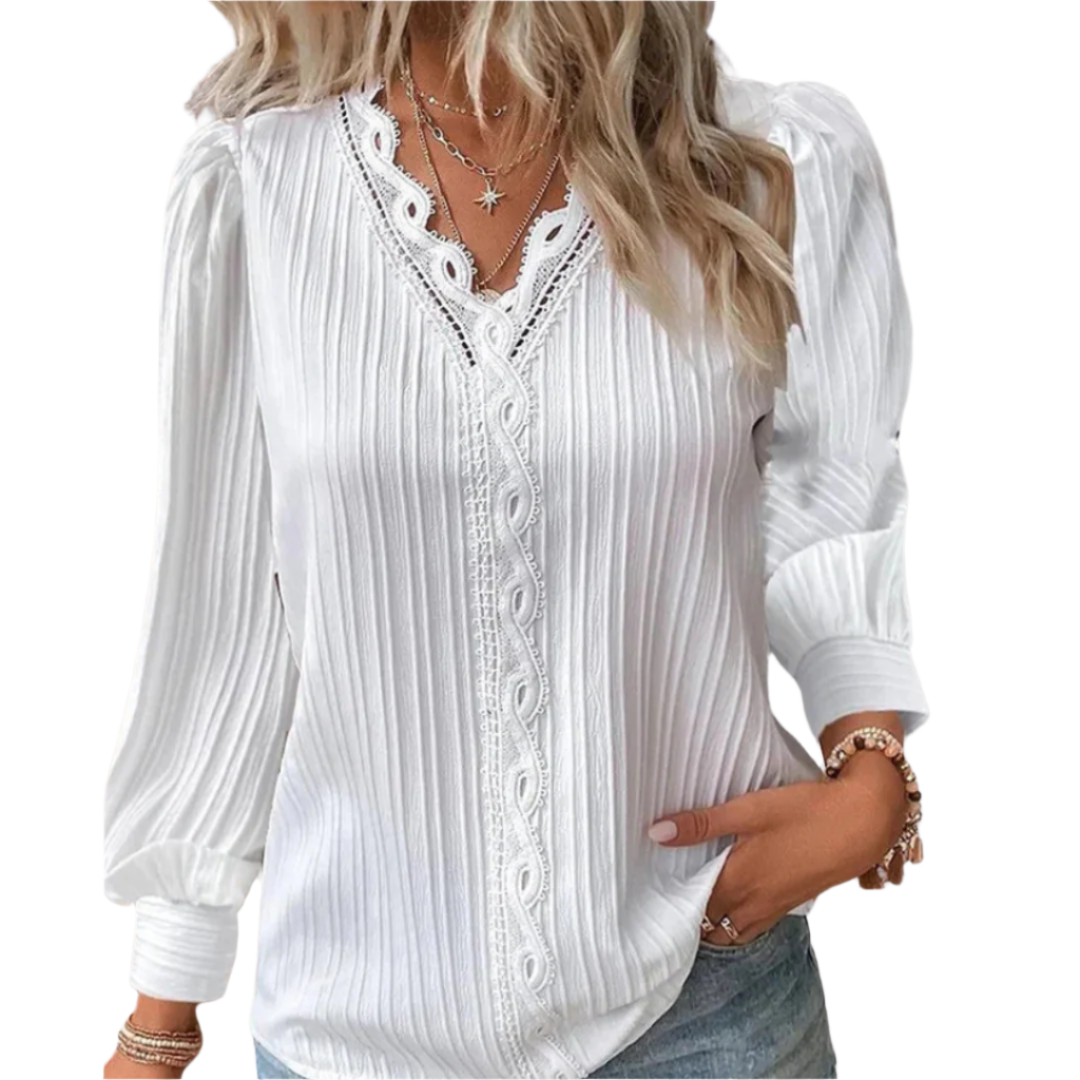 Elegant Langermet Damebluse med Plisserte Detaljer